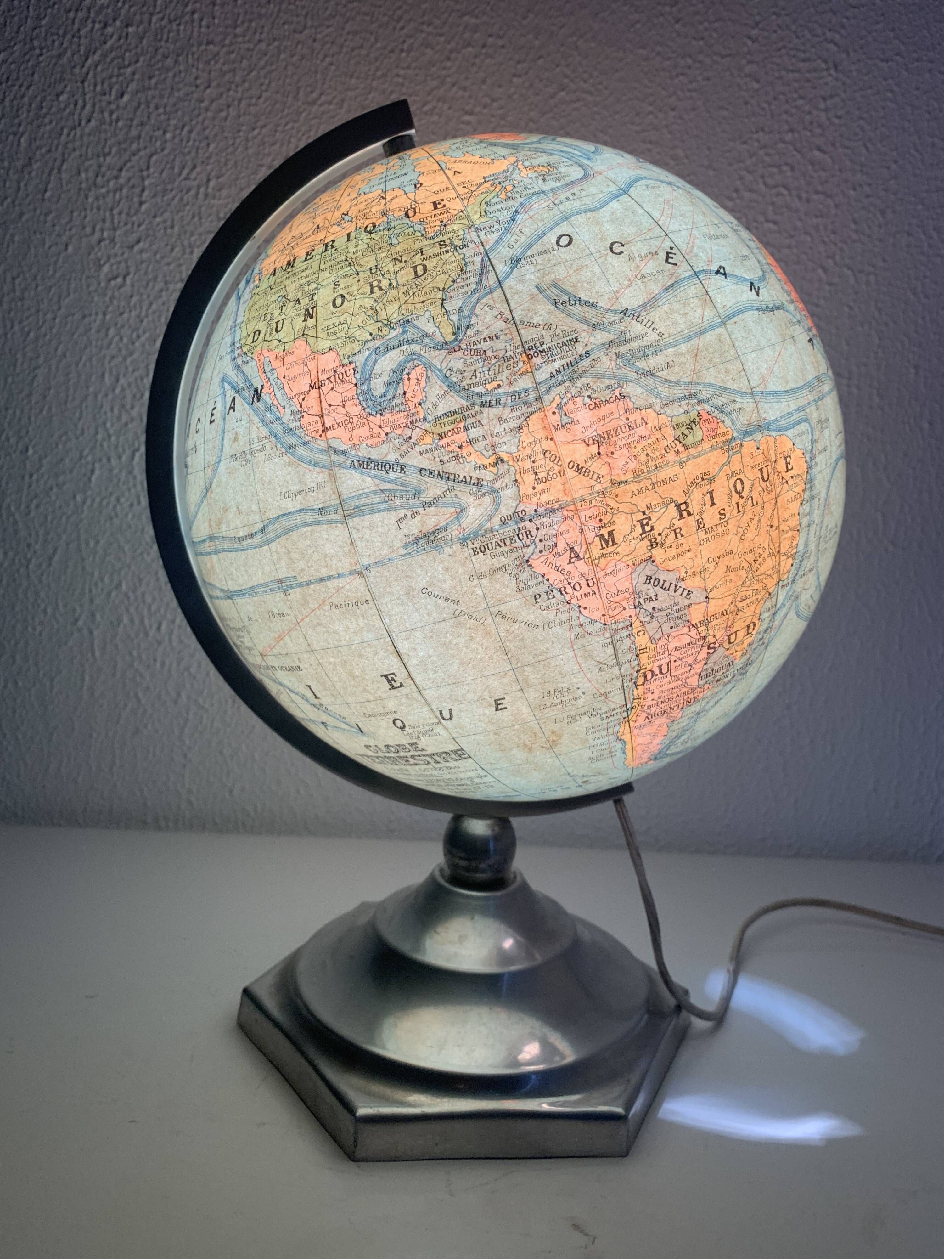 Globe terrestre J.Forest verre vintage 1950 mappemonde - 37 cm