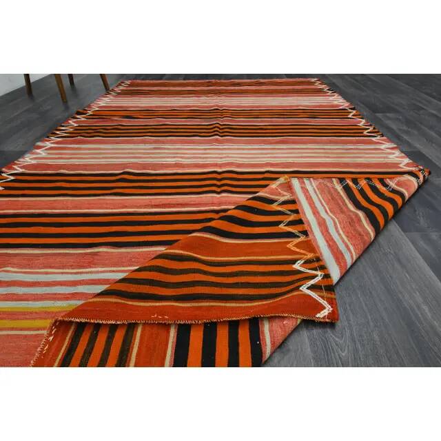 1970s vintage Turkish Oushak handmade wool cotton orange area rug 188x326