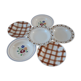 Lot de 6 assiettes creuses dépareillées Gien, Luneville et Moulin des Loups