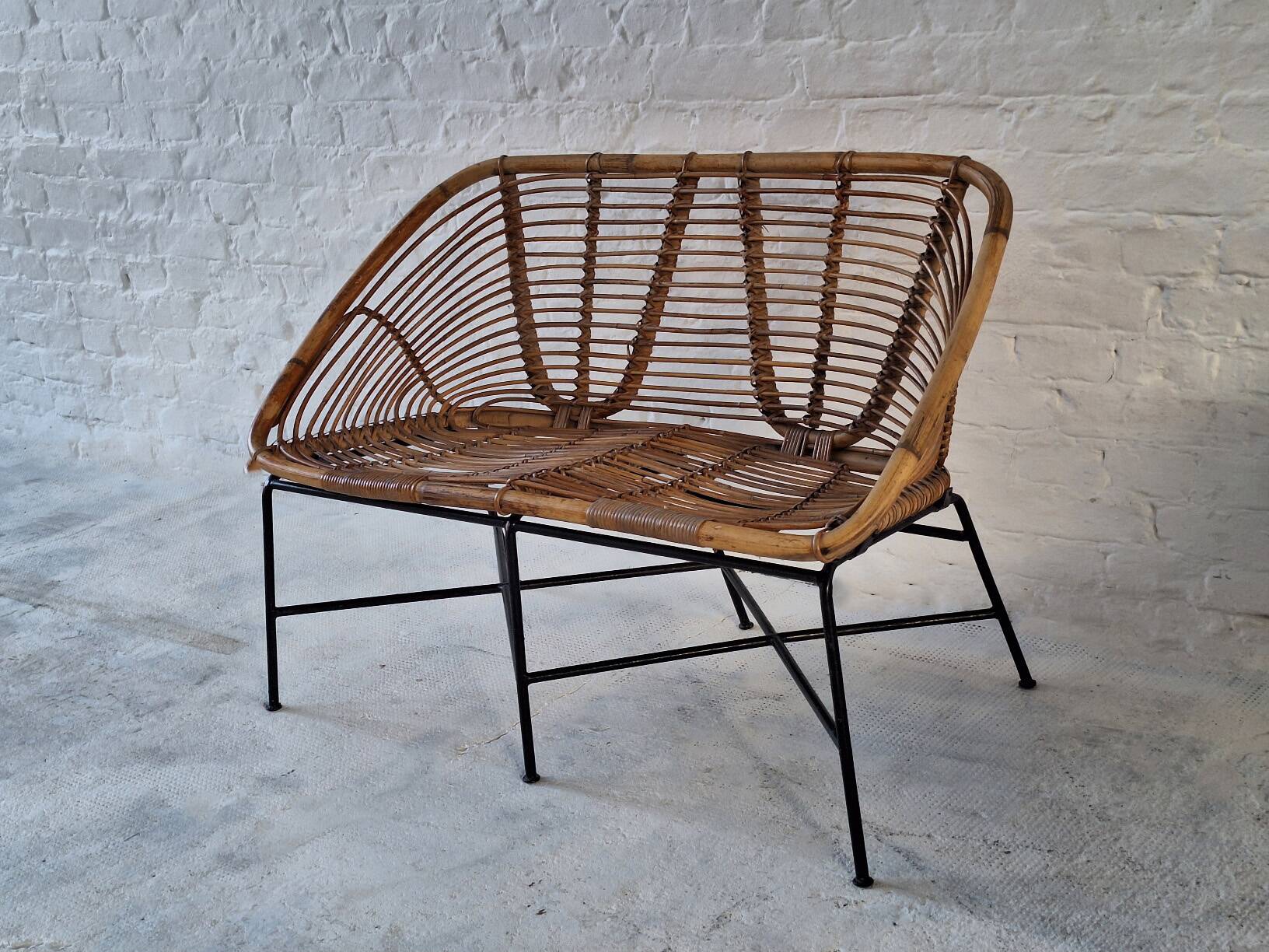 Italian mid century bamboo and iron 2-seater sofa, 1960s
