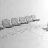 Ensemble de 7 chaises Bertoia noires et blanches pour Knoll International, années 1970