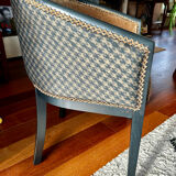 Pair of Art Deco barrel chairs in black and bronze