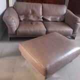 2-seater leather sofa and ottoman