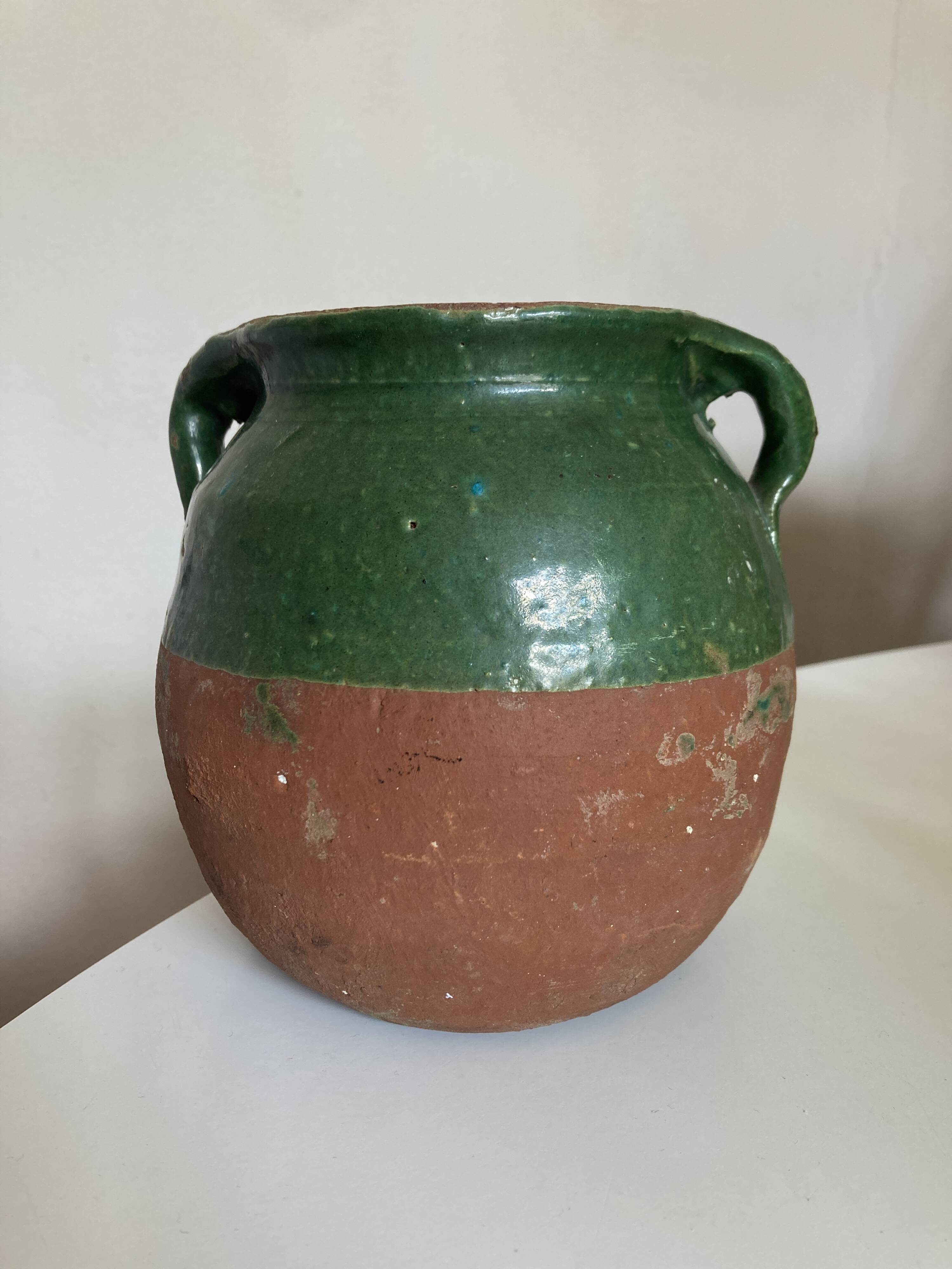 Green glazed earthenware jar vase 1950