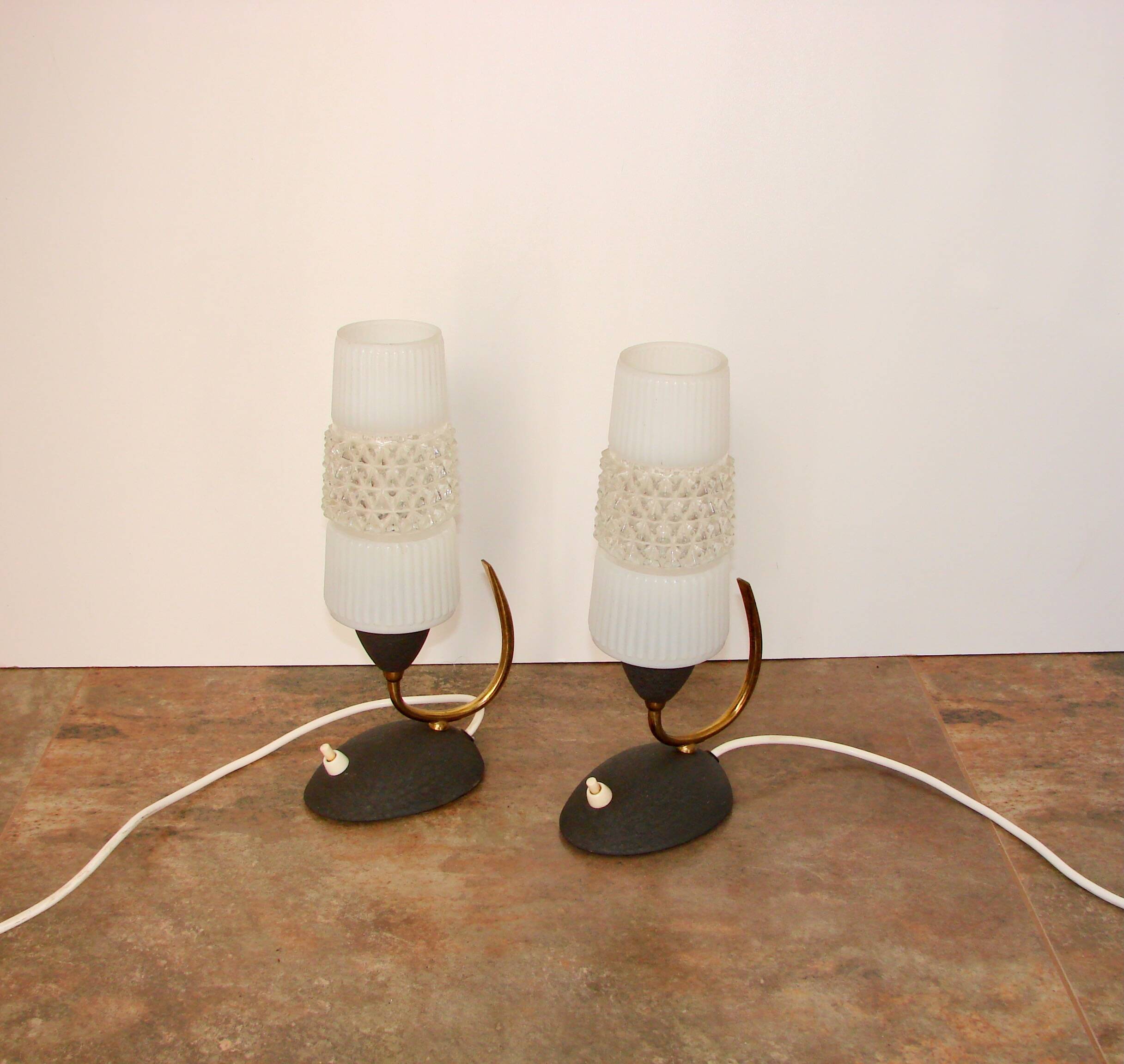 Mid-Century 60s lamp set – brass, glass, vintage design