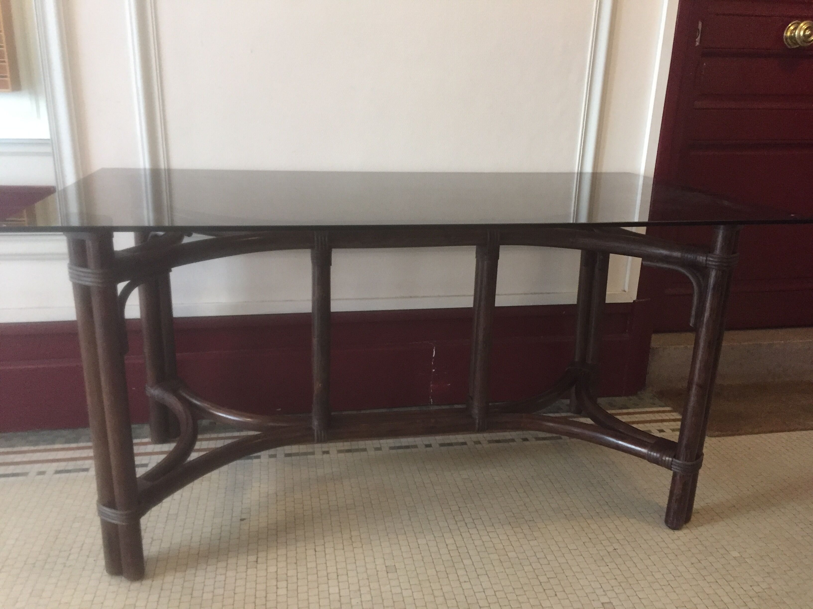 Bamboo table with smoked glass top