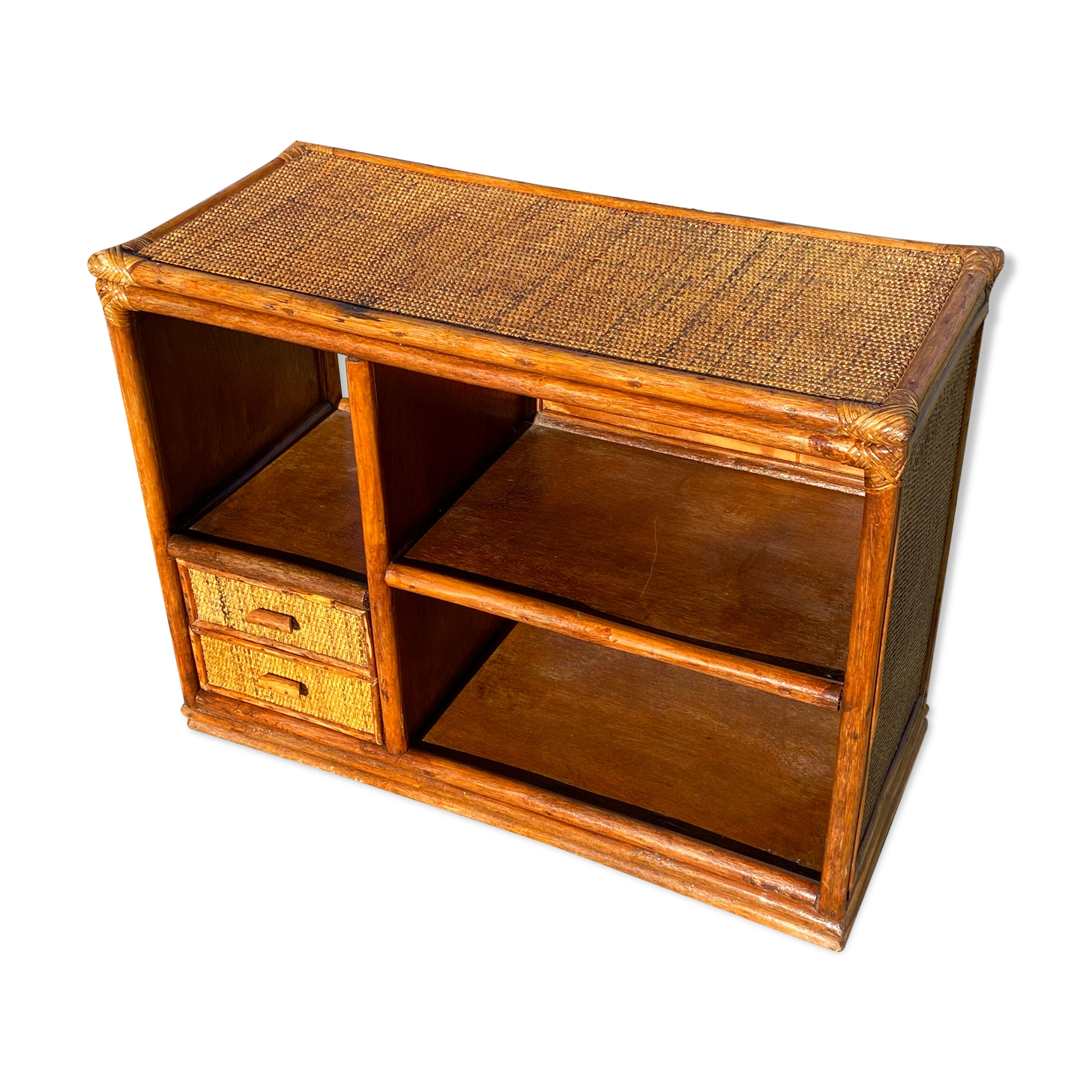 Wooden chest of drawers and rattan