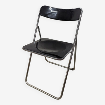 Chaise pliante vintage noire et chromée