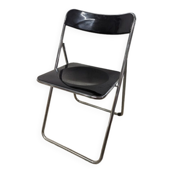 Chaise pliante vintage noire et chromée