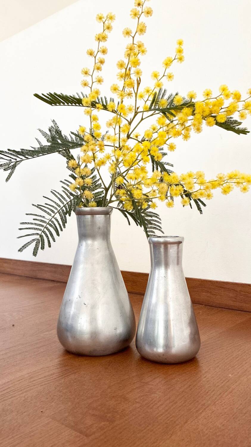 Vintage pair of chrome vases from the 1970s.