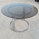 Round designer table in glass and chrome steel by Vittorio Introini for Saporiti, Italy 1970