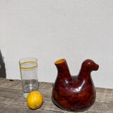 Zoomorphic pitcher bird / hen 1970 glazed ceramic brown and yellow