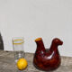 Zoomorphic pitcher bird / hen 1970 glazed ceramic brown and yellow