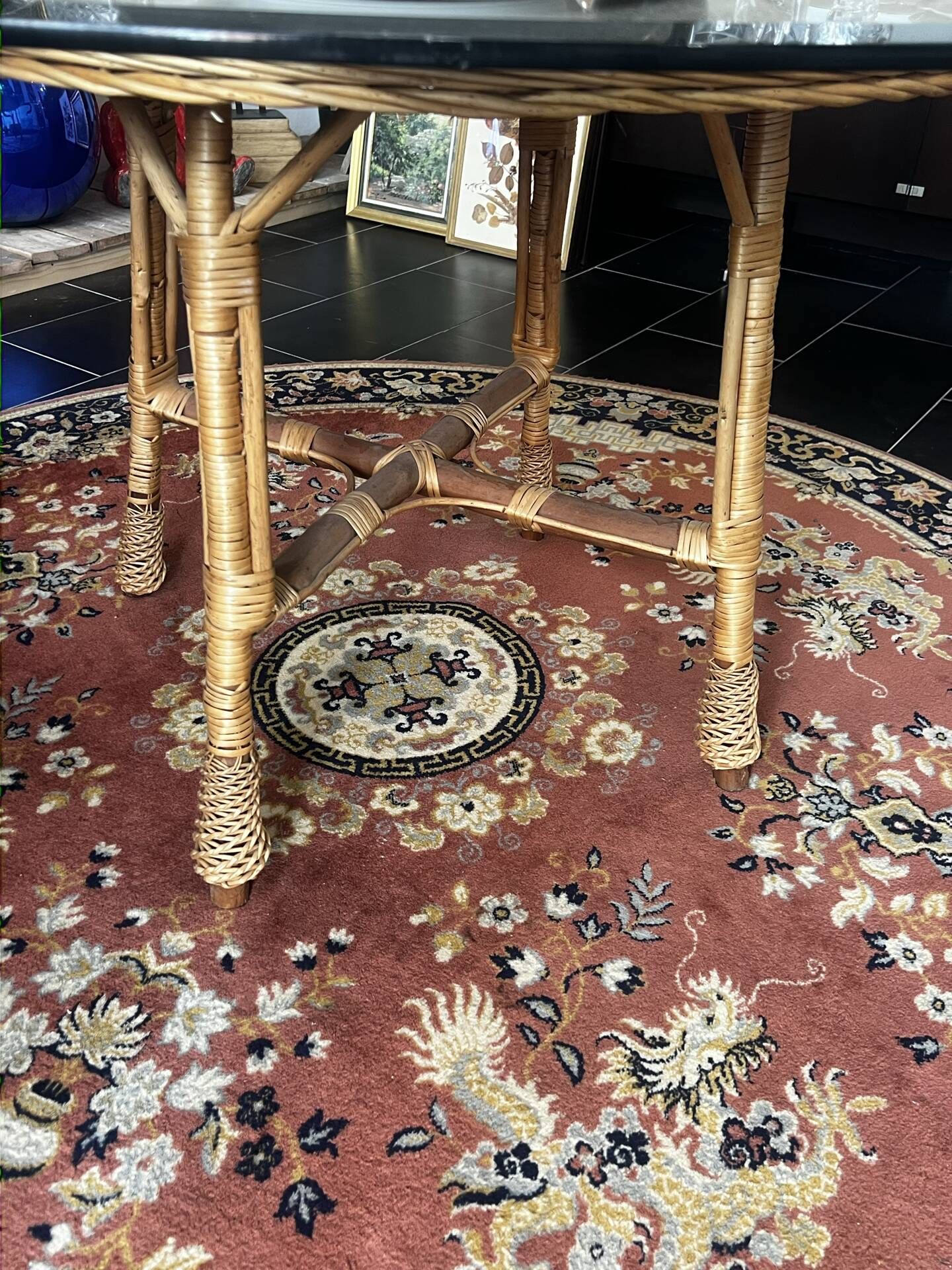 Dining table rattan/wicker/glass 1960 - vintage chic