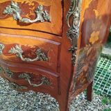 Louis xv style marble top marquetry chest of drawers