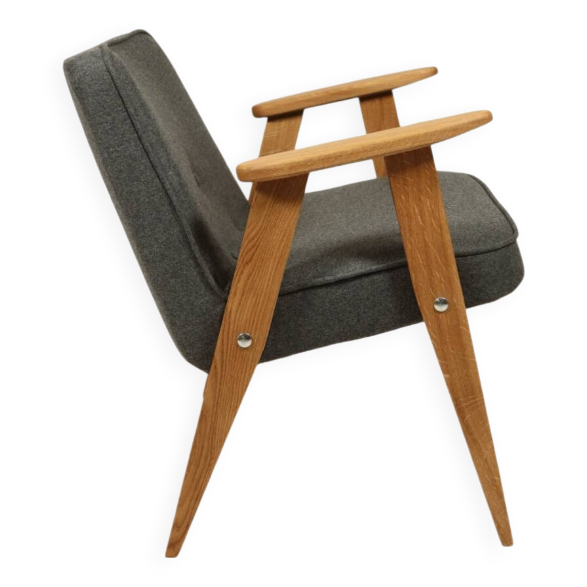 Vintage armchair anthracite gray natural wool oak wood