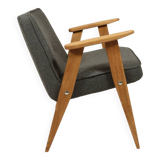 Vintage armchair anthracite gray natural wool oak wood