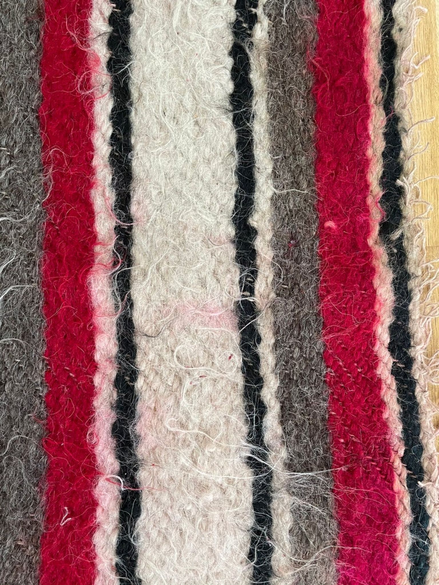 Set of two Romanian wool fluffy rugs with stripes made by hand