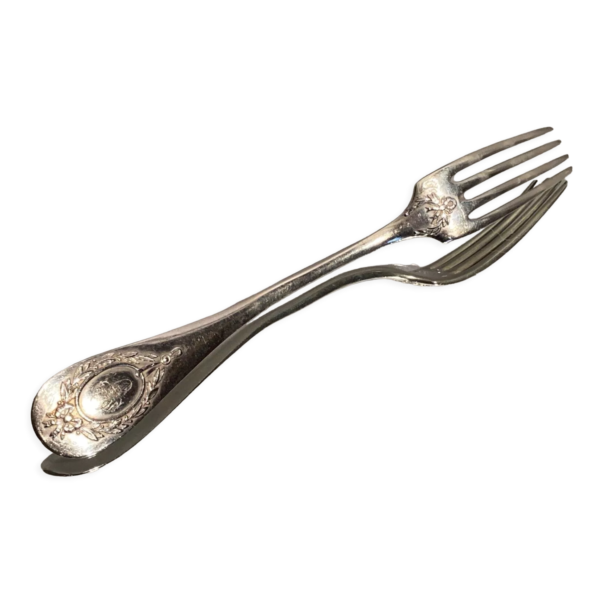 Fourchette XIXe argent massif Minerve modèle jonc décor médaillon Louis XVI
