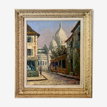 Ancient painting, view of Montmartre, by Pierre Lemoine (1920- 2006)