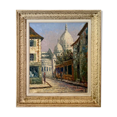 Tableau ancien, vue de Montmartre, signé Pierre Lemoine ( 1920- 2006)