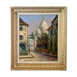 Old painting, view of Montmartre, signed Pierre Lemoine (1920-2006)