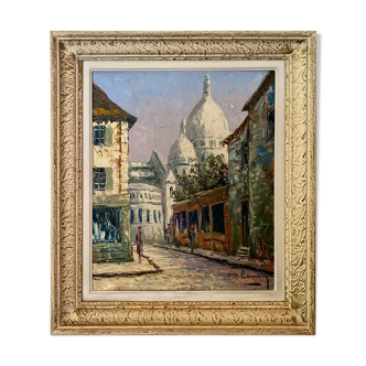 Ancient painting, view of Montmartre, by Pierre Lemoine (1920- 2006)