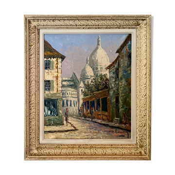 Old painting, view of Montmartre, signed Pierre Lemoine (1920-2006)