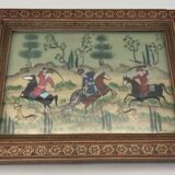 Ancient Indo-Persian painting with wooden mosaic frame