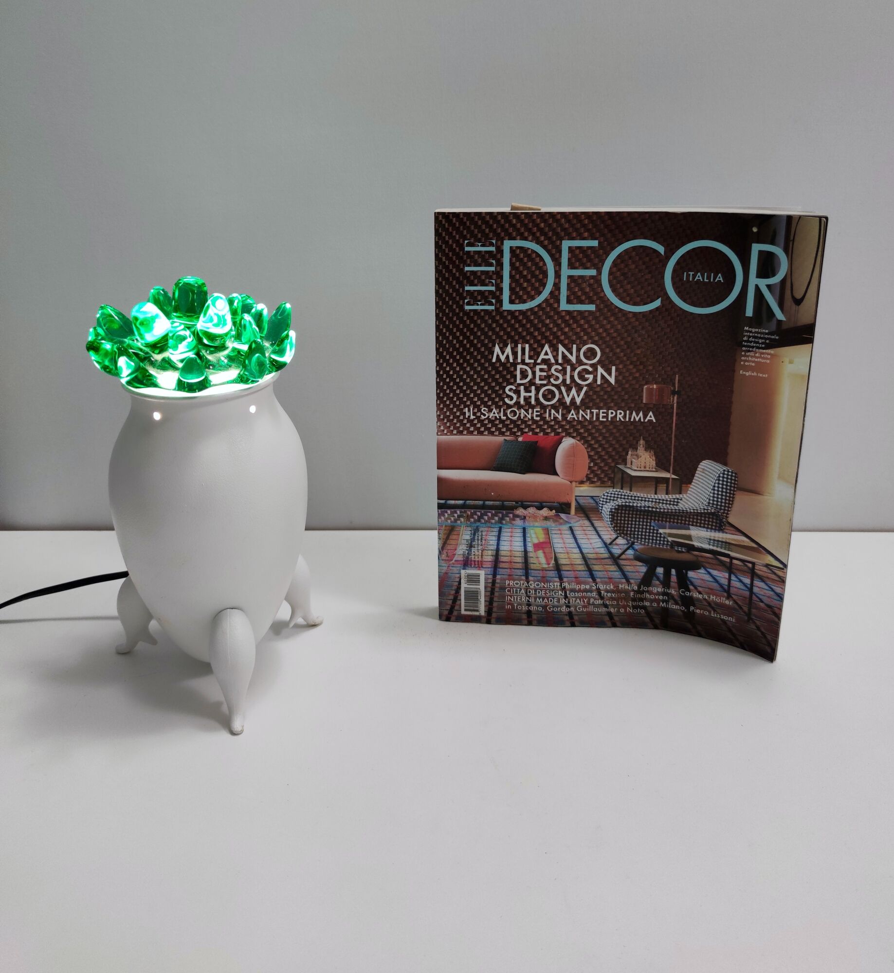 Postmodern Green Murano Glass and White Aluminum Table Lamp, Italy