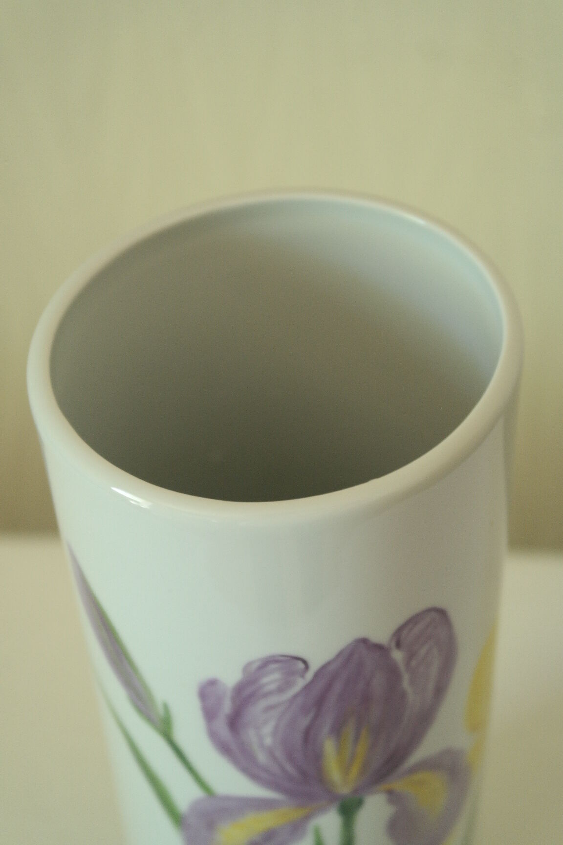 Tubular vase Limoges porcelain bucolic decoration hand painted signed