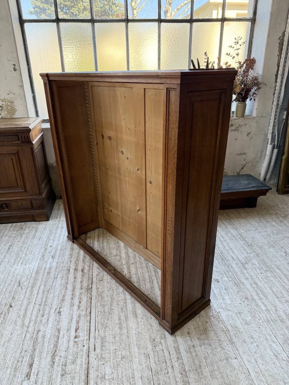 Antique XL Napoleonic oak glass bookcase, 19th century