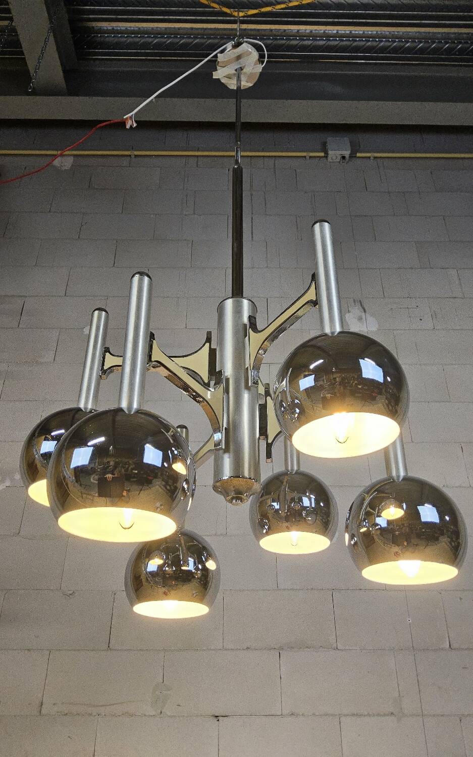 Italian design chrome vintage Space Age Gaetano Sciolari pendant lamp