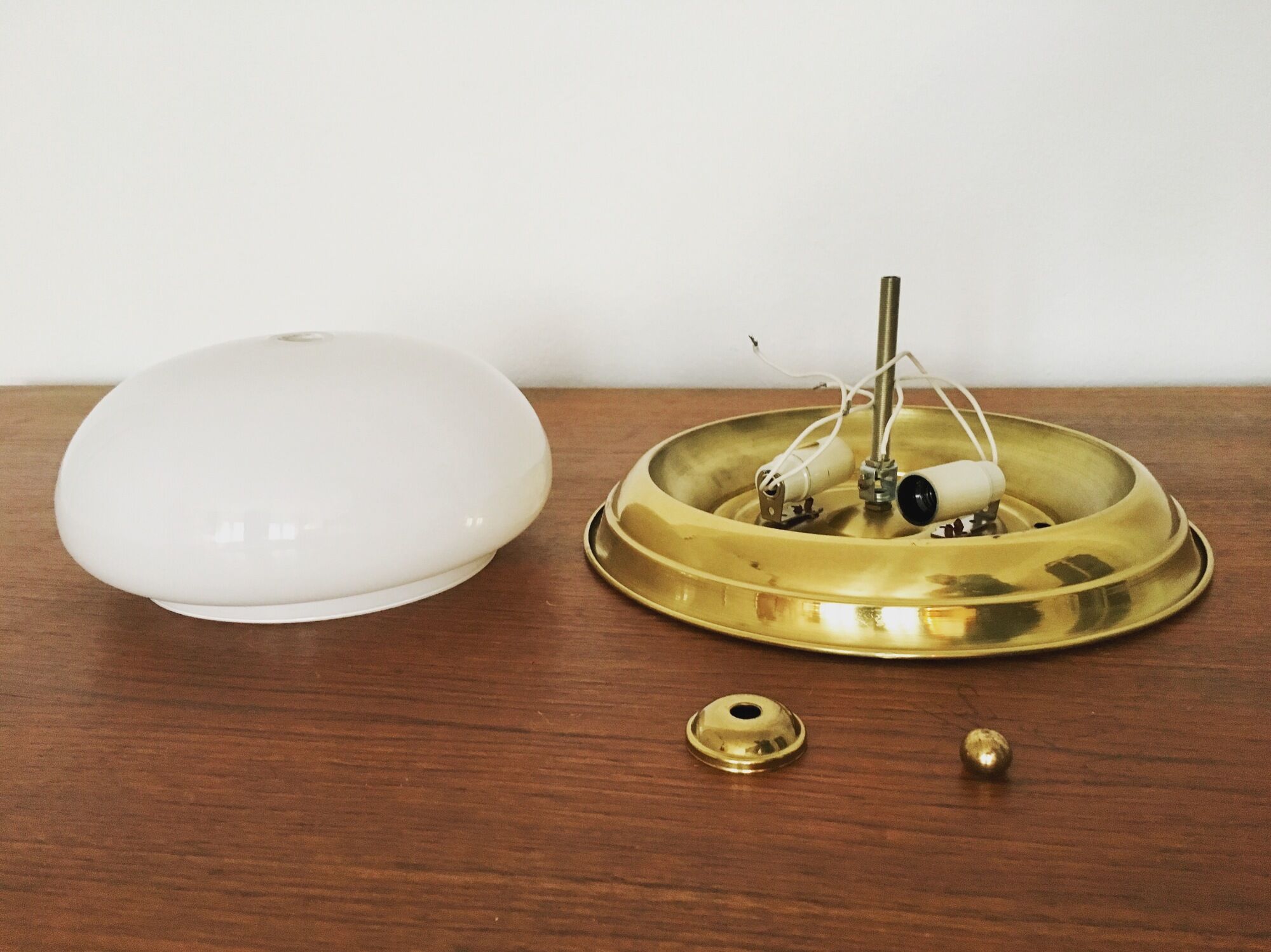 Brass and glass wall lamp or flush light