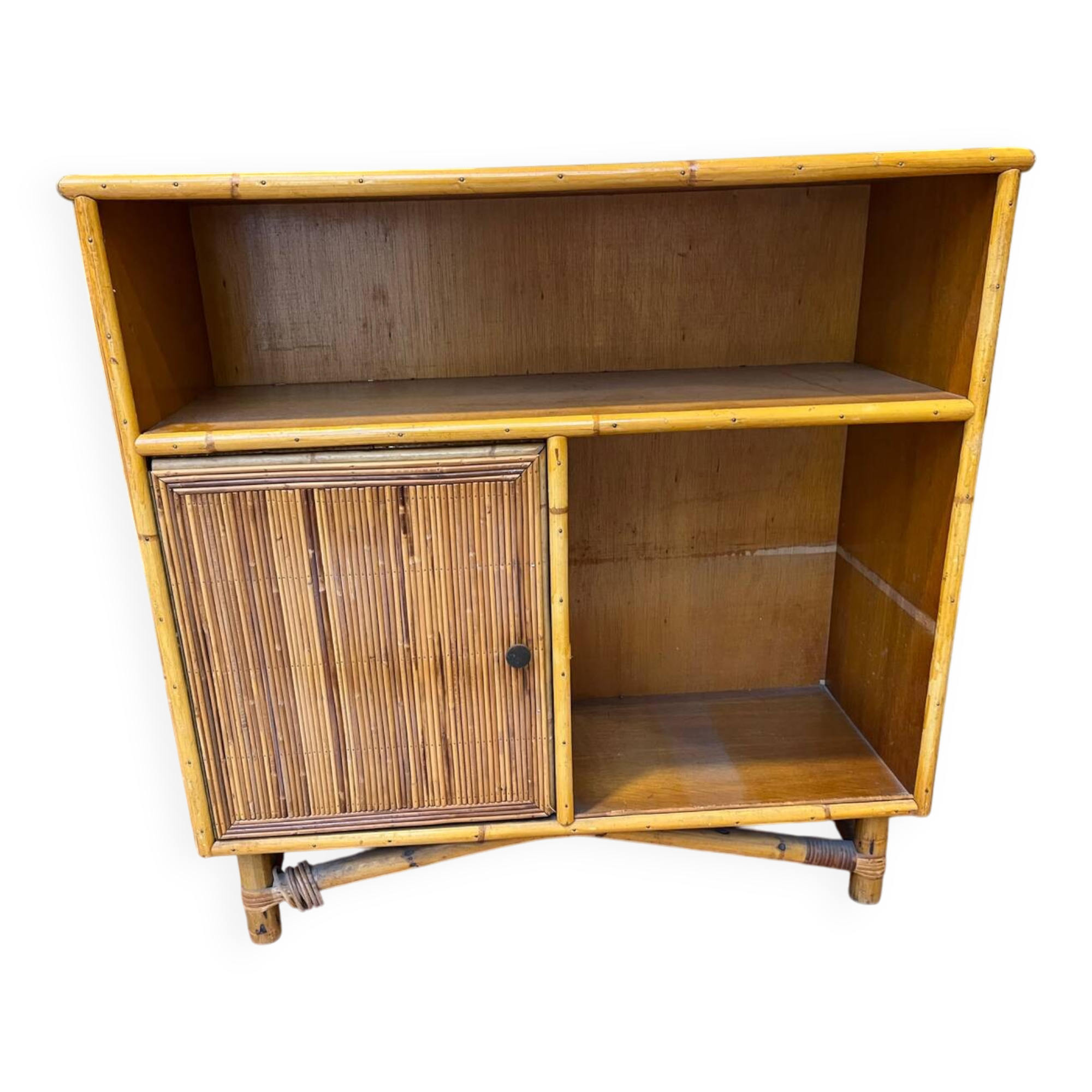 Vintage rattan side table in Audoux Minet style