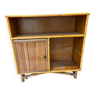 Vintage rattan side table in Audoux Minet style