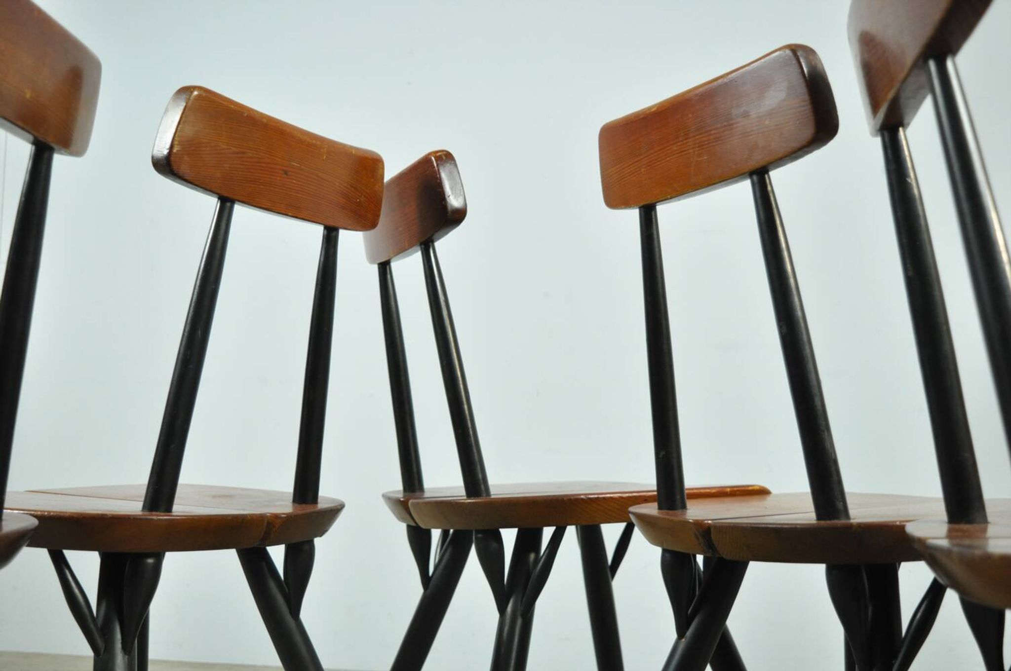 🟡 PIRKKA dining table chairs, Ilmari Tapiovaara, Laukaan Puu, Finland 1950