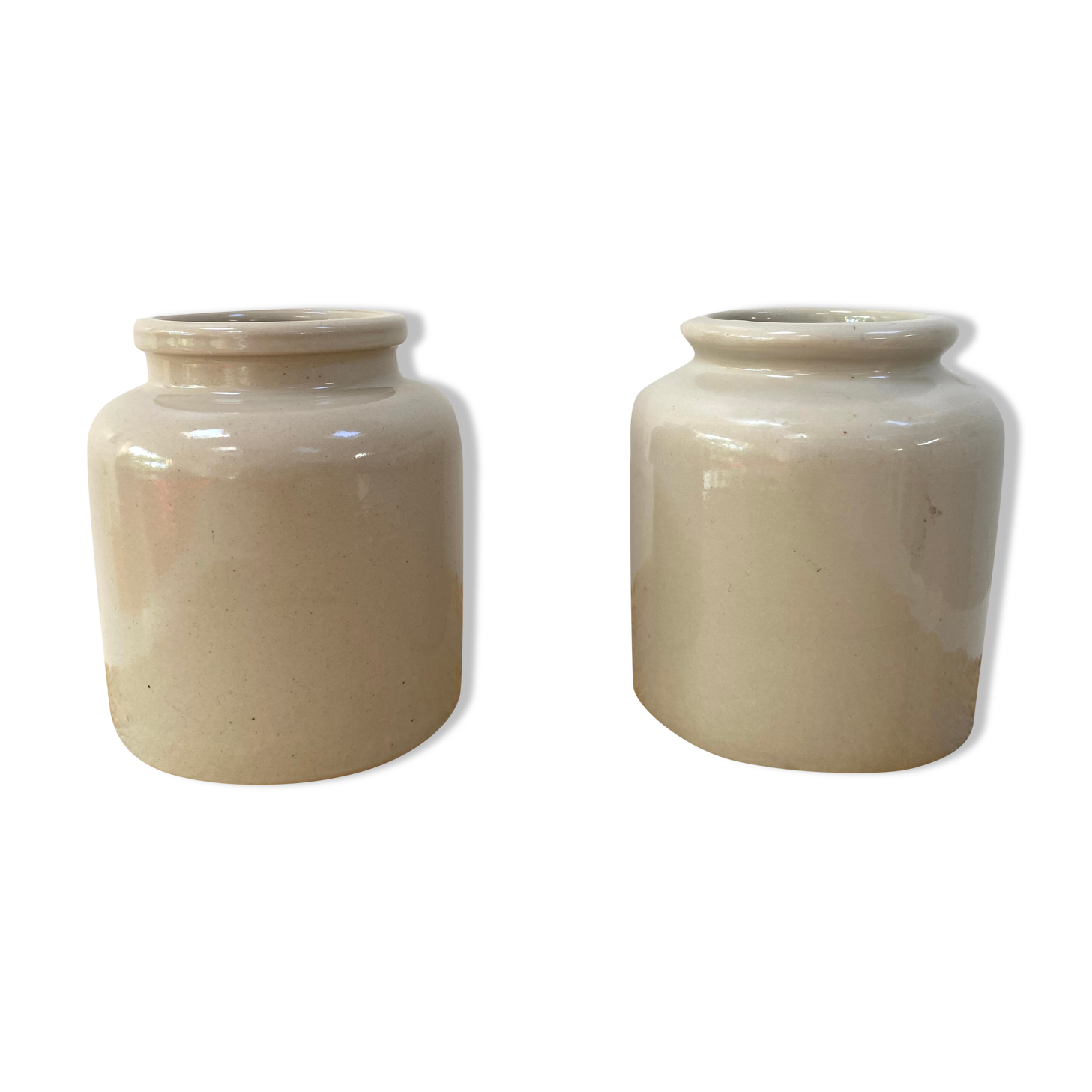 Set of 2 old stoneware mustard pots