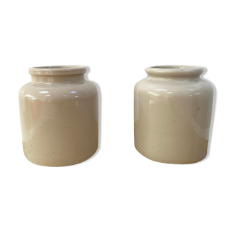 Set of 2 old stoneware mustard pots