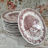 Set of 12 Swiss Landscape HE dinner plates with brown winter decor