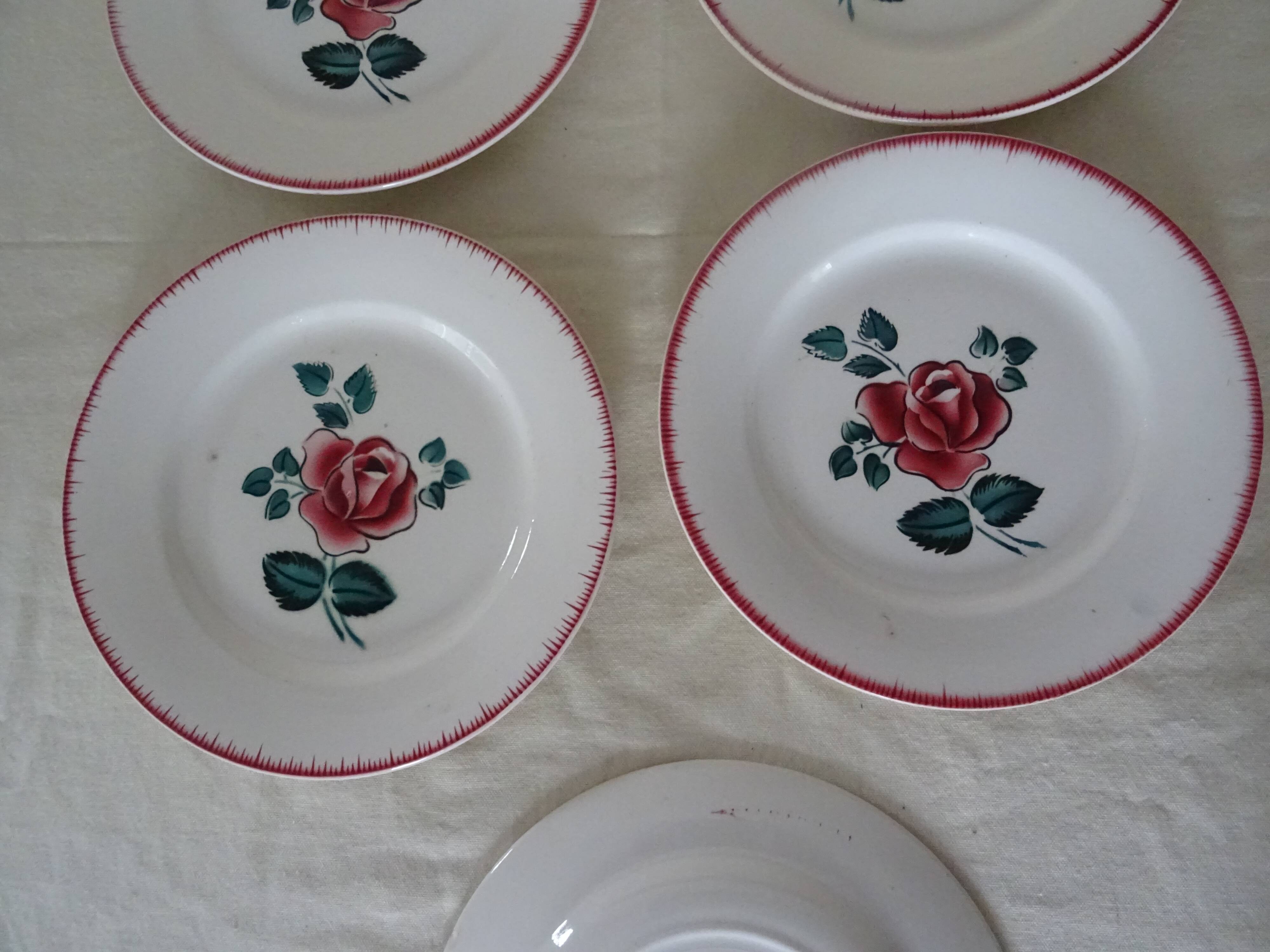 5 flat plates Digoin Sarreguemines Bagatelle 384112 antique faience