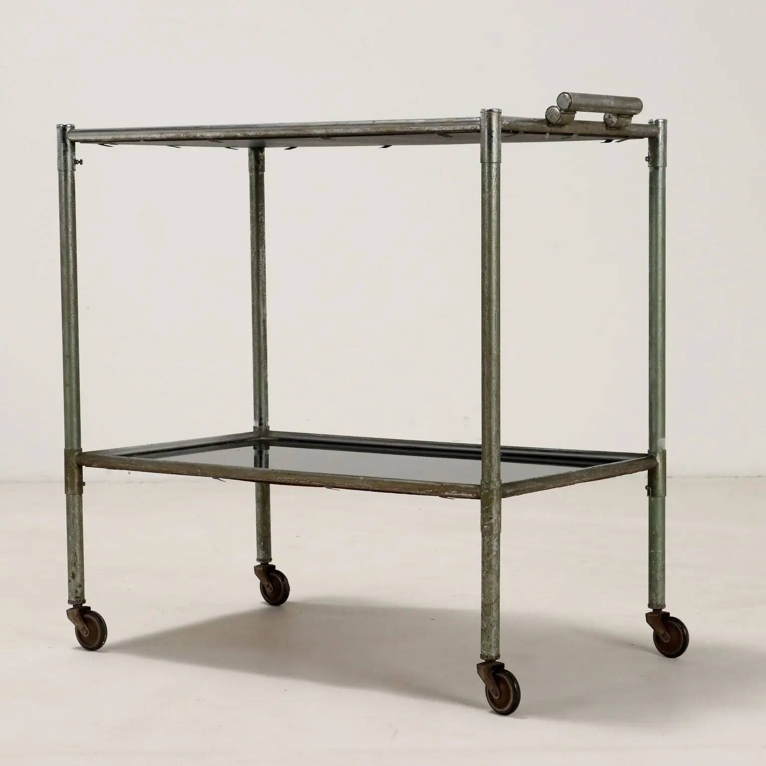 Desserte vintage en aluminium et verre, Italie, années 1960