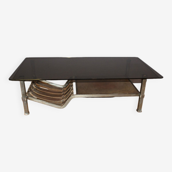 Table basse en fer forgé et cuir vers 1970