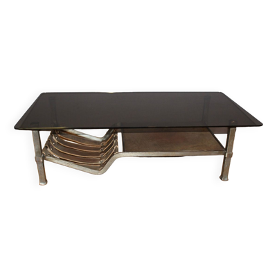 Table basse en fer forgé et cuir vers 1970