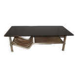 Table basse en fer forgé et cuir vers 1970