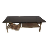 Table basse en fer forgé et cuir vers 1970