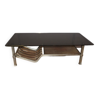 Table basse en fer forgé et cuir vers 1970