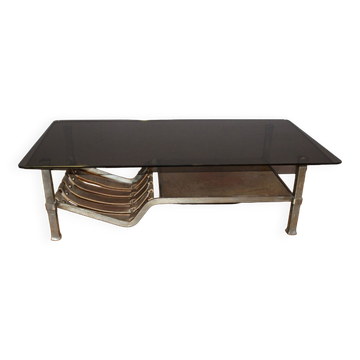 Table basse en fer forgé et cuir vers 1970