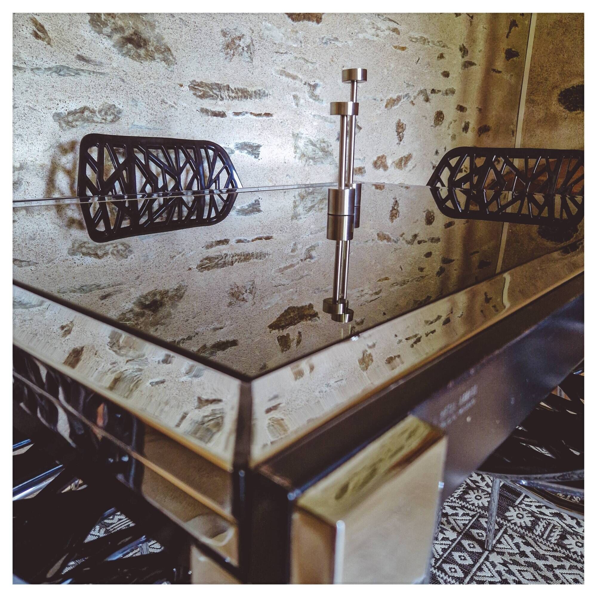 Smoked glass table with chromed metal legs La Metal ARREDO - Milano