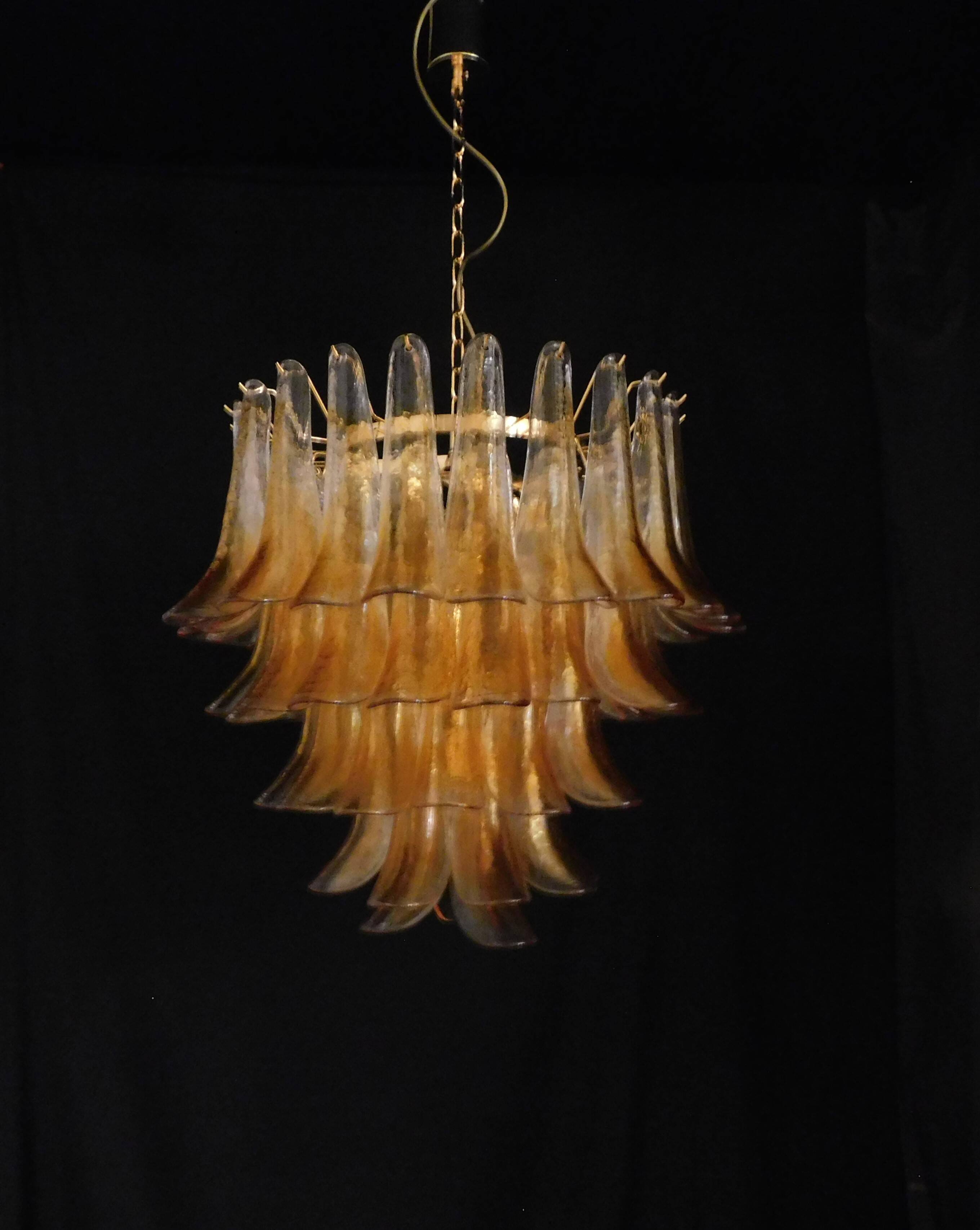 Vintage Murano chandelier, Murrina style, with amber glass petals.